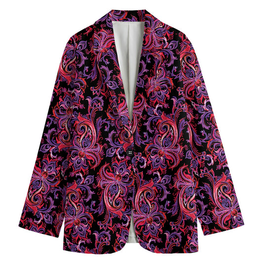 Purple Paisley Pattern Print Women's Blazer