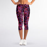 Purple Paisley Pattern Print Women's Capri Leggings