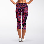 Purple Paisley Pattern Print Women's Capri Leggings