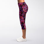 Purple Paisley Pattern Print Women's Capri Leggings