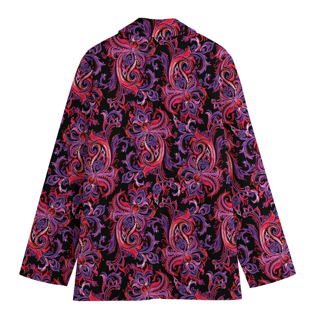 Purple Paisley Pattern Print Women's Cotton Blazer