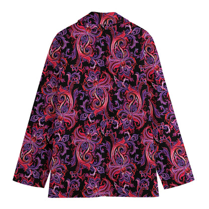 Purple Paisley Pattern Print Women's Cotton Blazer