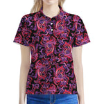 Purple Paisley Pattern Print Women's Polo Shirt