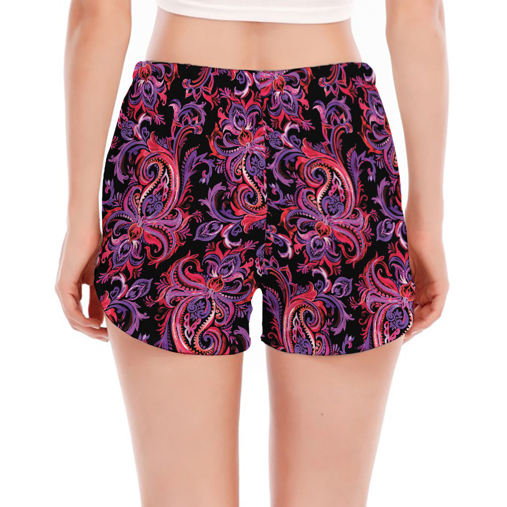 Purple Paisley Pattern Print Women's Split Running Shorts