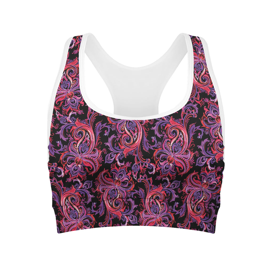 Purple Paisley Pattern Print Women's Sports Bra