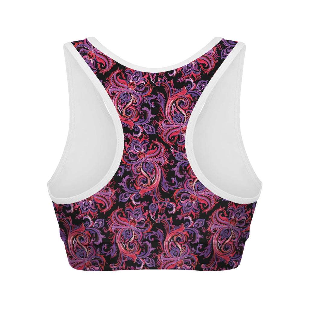 Purple Paisley Pattern Print Women's Sports Bra