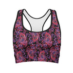 Purple Paisley Pattern Print Women's Sports Bra