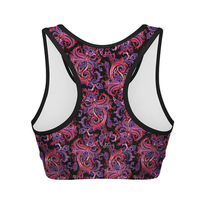 Purple Paisley Pattern Print Women's Sports Bra