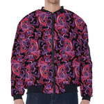 Purple Paisley Pattern Print Zip Sleeve Bomber Jacket