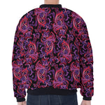 Purple Paisley Pattern Print Zip Sleeve Bomber Jacket