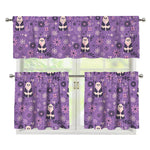 Purple Panda And Flower Pattern Print 3 Piece Kitchen Curtains