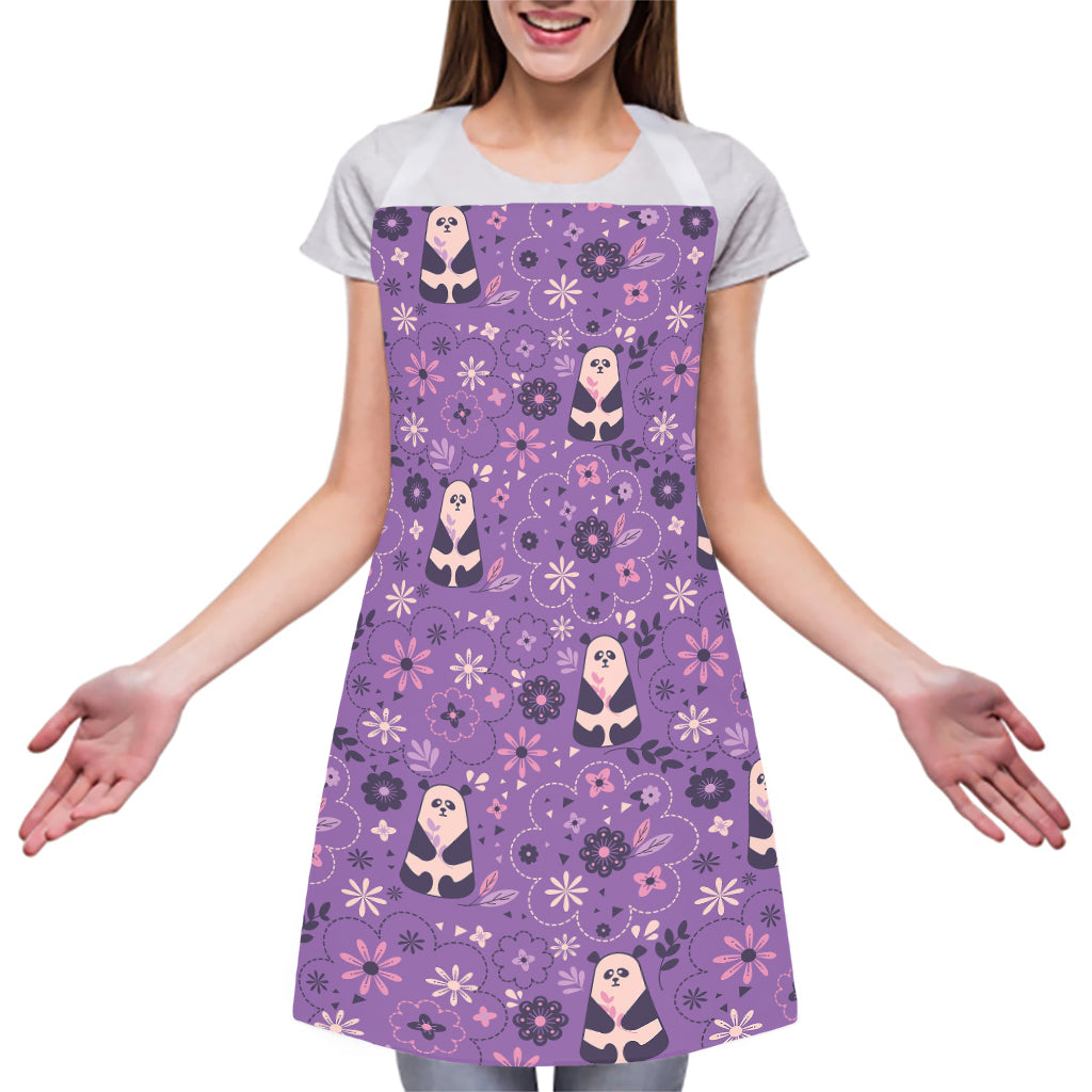 Purple Panda And Flower Pattern Print Adjustable Apron