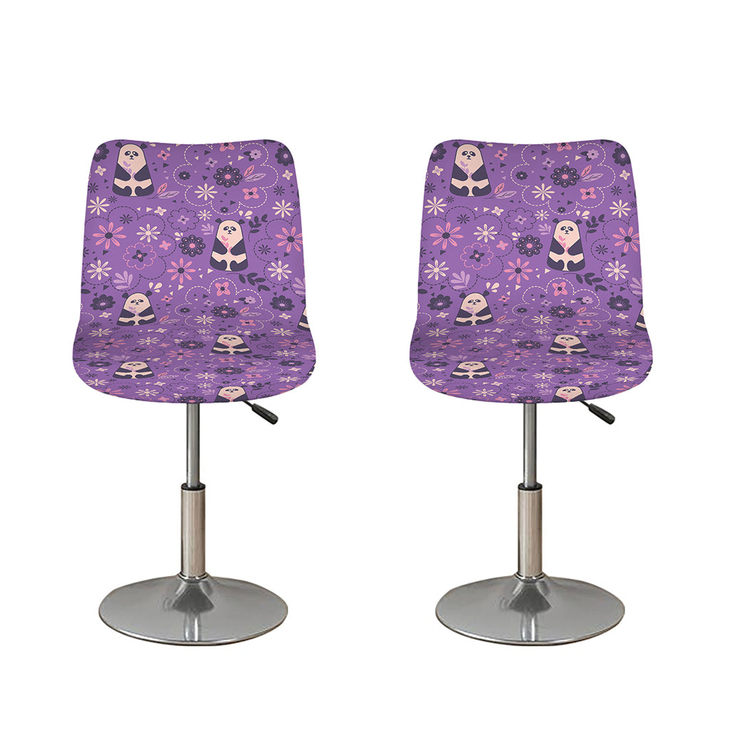 Purple Panda And Flower Pattern Print Bar Stool Covers