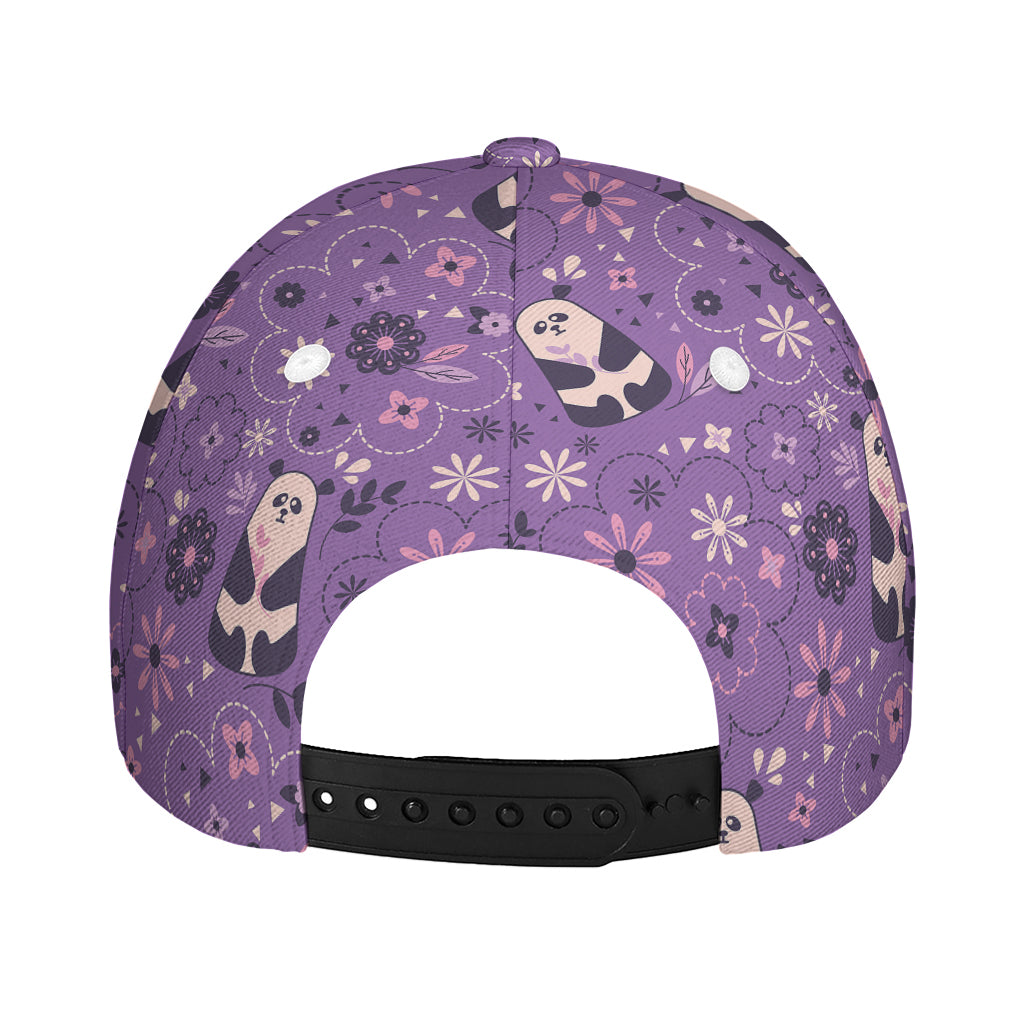 Purple Panda And Flower Pattern Print Baseball Cap