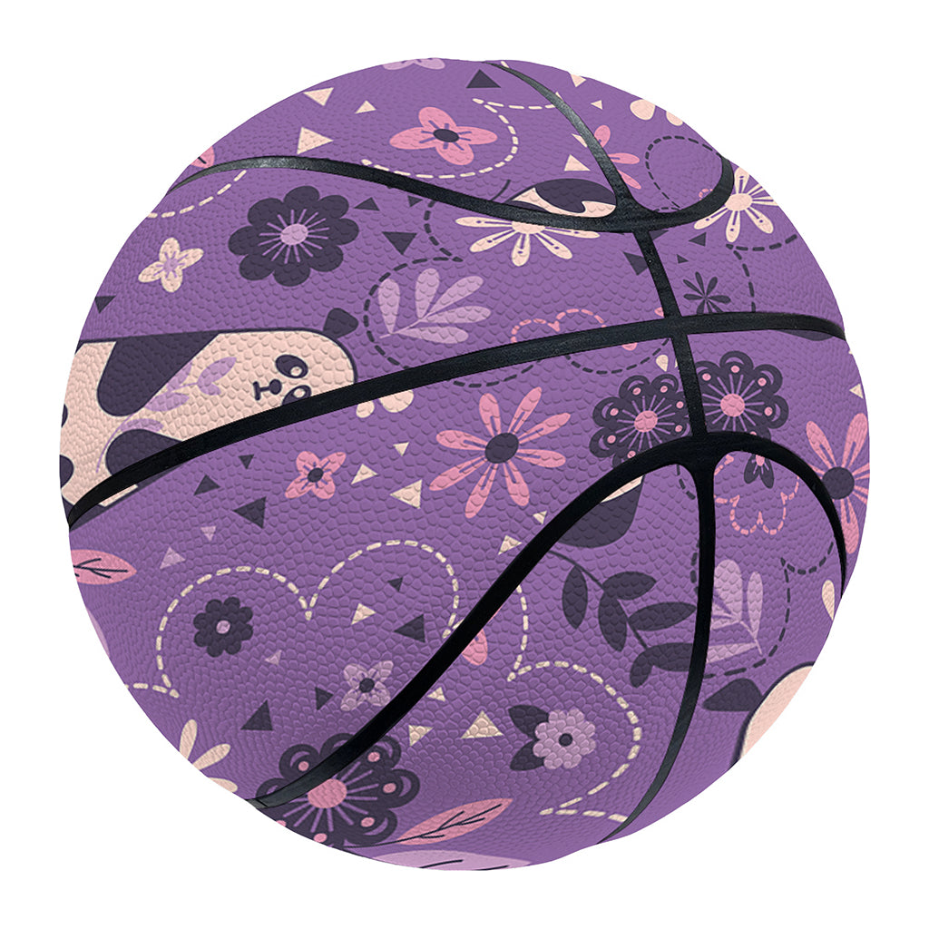 Purple Panda And Flower Pattern Print Basketball