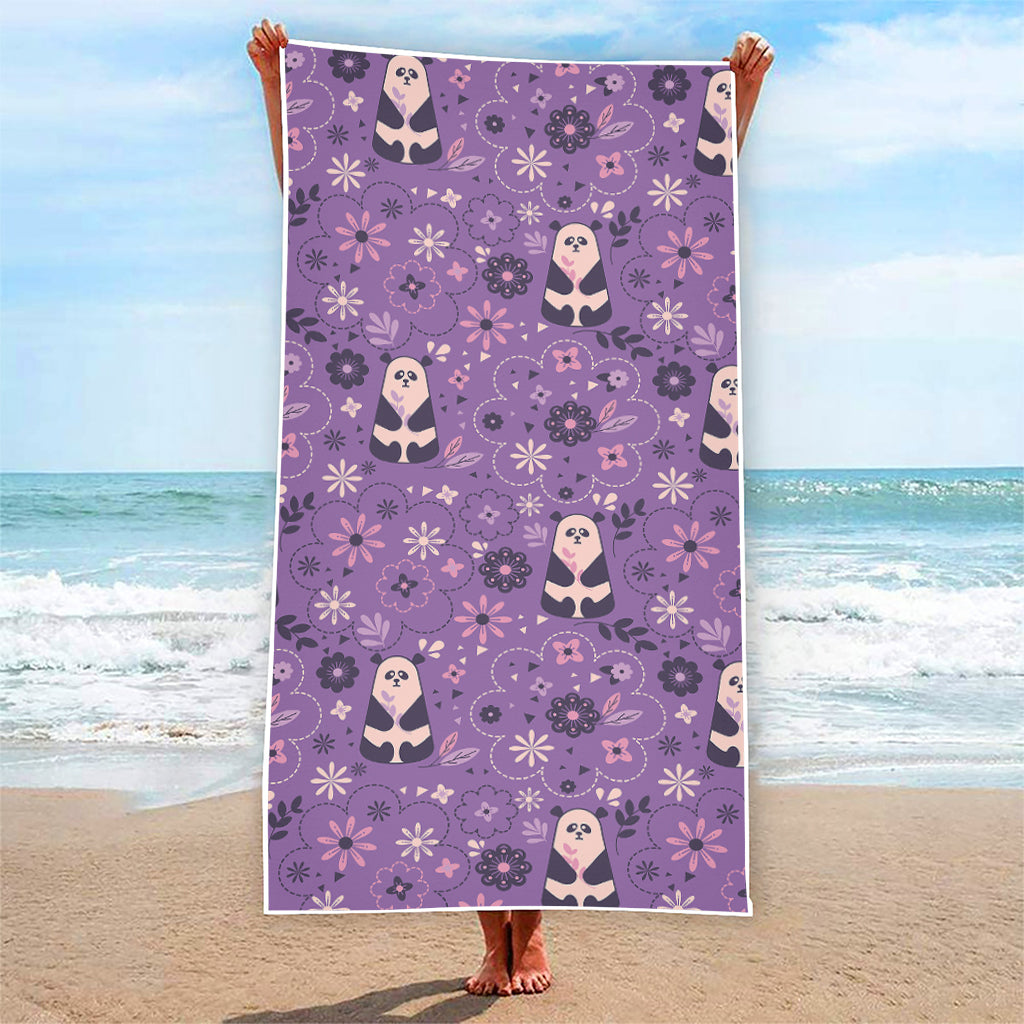 Purple Panda And Flower Pattern Print Beach Towel