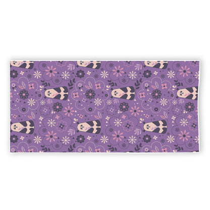 Purple Panda And Flower Pattern Print Beach Towel