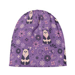Purple Panda And Flower Pattern Print Beanie