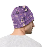 Purple Panda And Flower Pattern Print Beanie