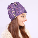 Purple Panda And Flower Pattern Print Beanie