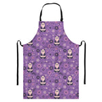 Purple Panda And Flower Pattern Print Bib Apron With Pocket