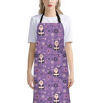 Purple Panda And Flower Pattern Print Bib Apron With Pocket