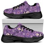 Purple Panda And Flower Pattern Print Black Chunky Shoes
