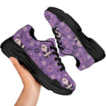 Purple Panda And Flower Pattern Print Black Chunky Shoes