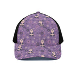 Purple Panda And Flower Pattern Print Black Mesh Trucker Cap