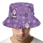 Purple Panda And Flower Pattern Print Bucket Hat