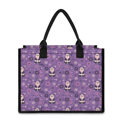 Purple Panda And Flower Pattern Print Canvas Tote Bag