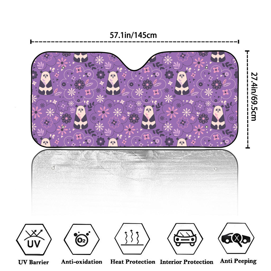 Purple Panda And Flower Pattern Print Car Windshield Sun Shade