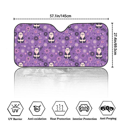 Purple Panda And Flower Pattern Print Car Windshield Sun Shade