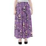 Purple Panda And Flower Pattern Print Chiffon Maxi Skirt