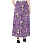 Purple Panda And Flower Pattern Print Chiffon Maxi Skirt
