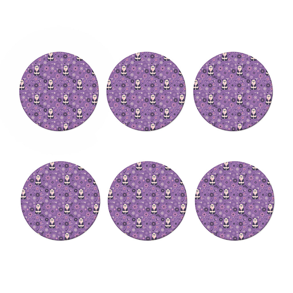 Purple Panda And Flower Pattern Print Coaster Set
