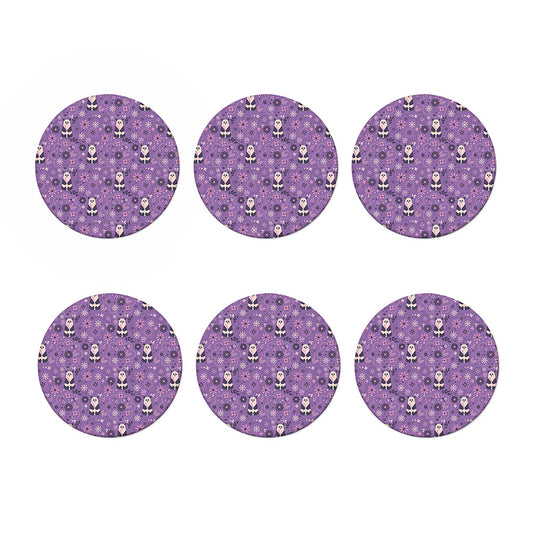 Purple Panda And Flower Pattern Print Coaster Set