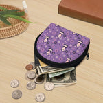 Purple Panda And Flower Pattern Print Coin Purse