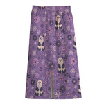 Purple Panda And Flower Pattern Print Cotton Front Slit Maxi Skirt