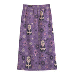 Purple Panda And Flower Pattern Print Cotton Front Slit Maxi Skirt