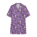 Purple Panda And Flower Pattern Print Cotton Hawaiian Shirt