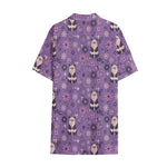 Purple Panda And Flower Pattern Print Cotton Hawaiian Shirt