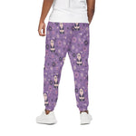 Purple Panda And Flower Pattern Print Cotton Pants
