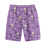 Purple Panda And Flower Pattern Print Cotton Shorts