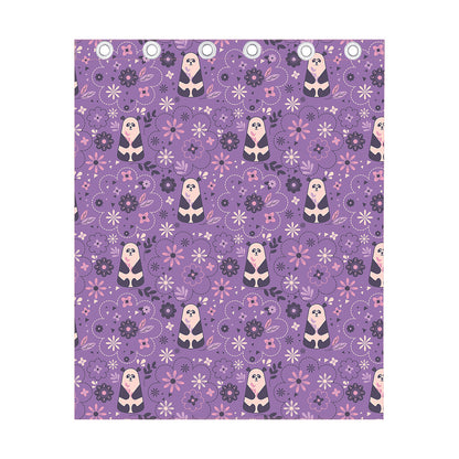 Purple Panda And Flower Pattern Print Curtain