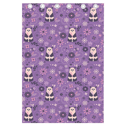 Purple Panda And Flower Pattern Print Curtain