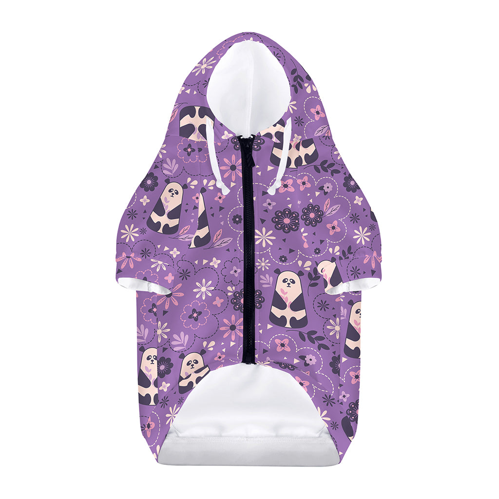 Purple Panda And Flower Pattern Print Dog Zip Up Hoodie