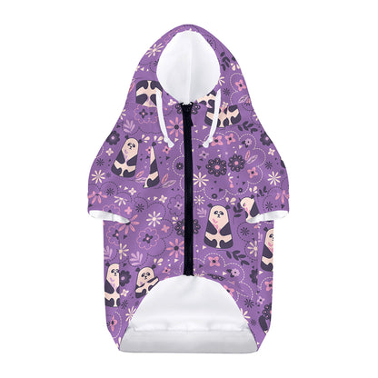 Purple Panda And Flower Pattern Print Dog Zip Up Hoodie