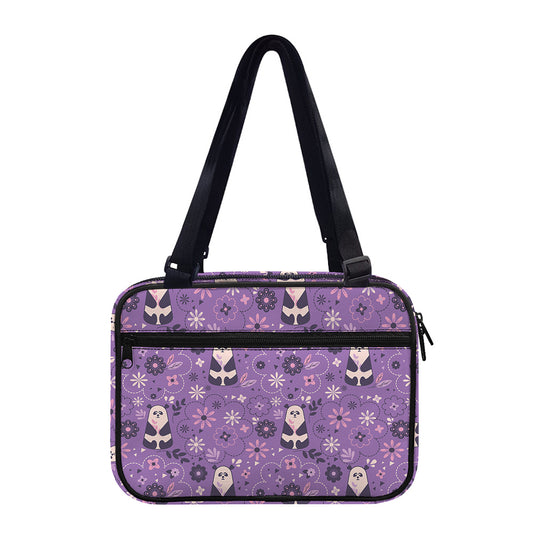 Purple Panda And Flower Pattern Print Double Strap Bible Bag