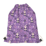 Purple Panda And Flower Pattern Print Drawstring Bag